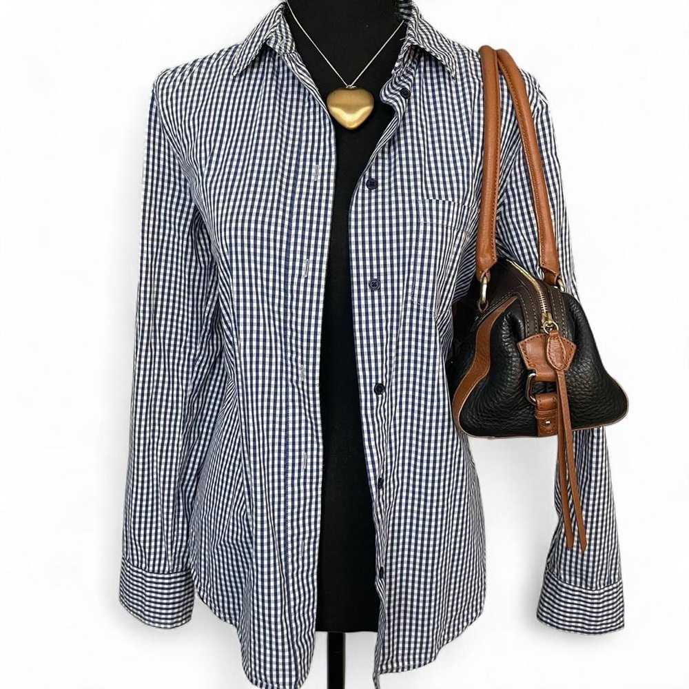 Vintage 90s Navy and White Gingham Button-Up Shirt